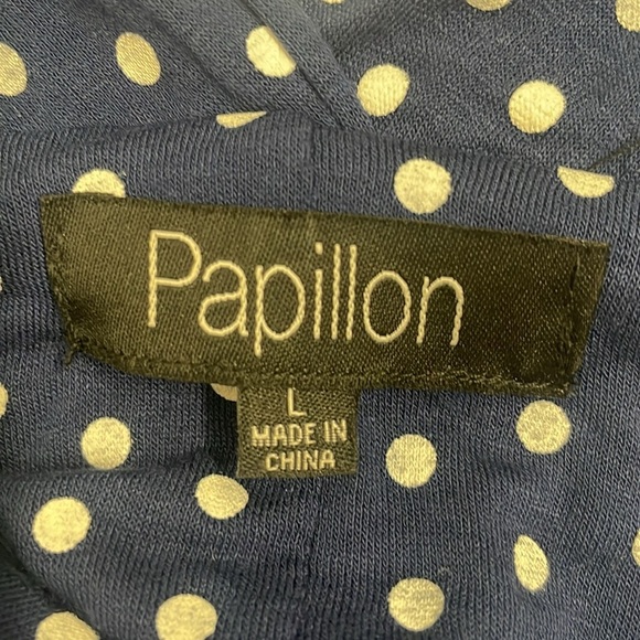 Papillon Sundress Navy White Polka Dot Sleeveless Ruched Stretch V Neck Sz L - Picture 7 of 8